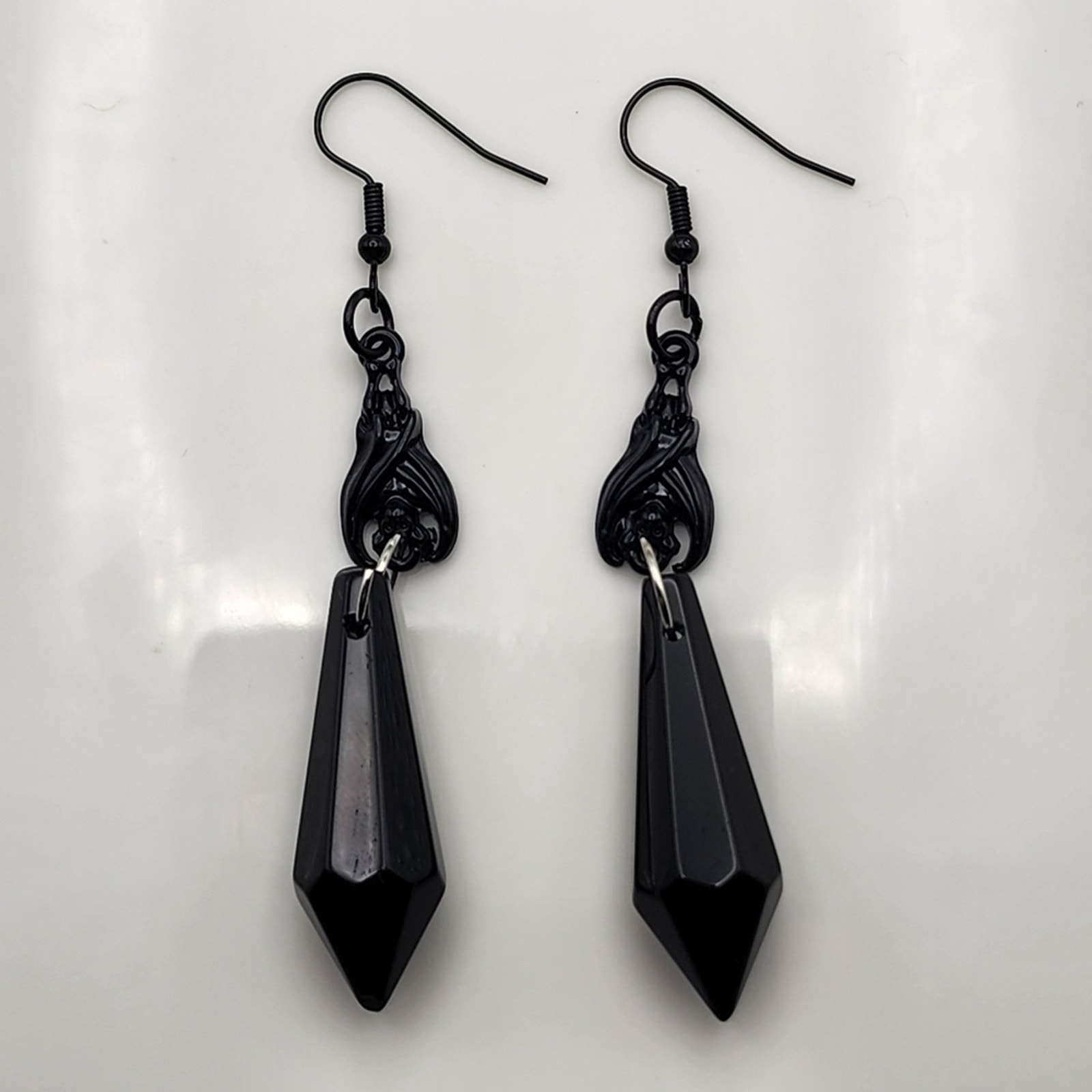 Midnight Matinee Black Spike Jewel Bat Earrings 20$